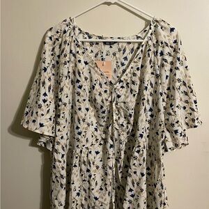 BloomChic Floral Blouse in White and Blue-Brand New with tags, never worn